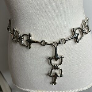 Vintage Silver Horsebit Belt with Intricate Design Size S